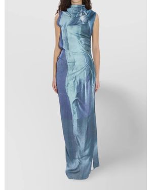 Jean Paul Gaultier Satin Dress Asymmetric Neckline - Blue