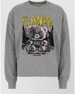 Ganni Cotton Jersey Long-Sleeve Top - Grey