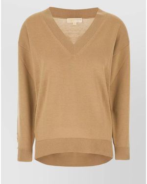 Michael Kors Merino Wool Loose-Fit V-Neck Jumper - Natural