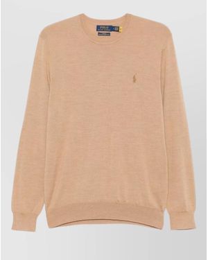 Ralph Lauren Crew Neck Logo Sweater Long Sleeves - Natural