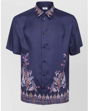 Etro Short Sleeves Shirt Decorative Collar Paisley - Blue