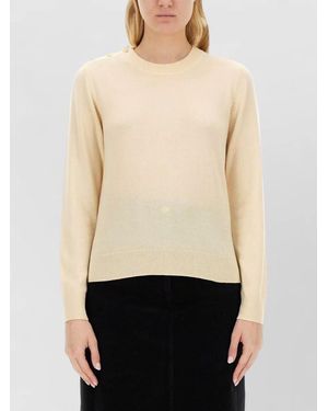Ganni Crew Neck Shirt Button Shoulder Detail - Natural
