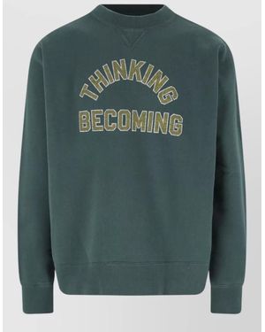 Sacai Crew Neck Sweatshirt Embroidered Text Long Sleeves - Green