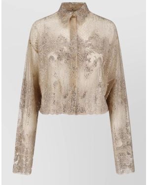 Ermanno Scervino Collared Sequin Sheer Jacket Long Sleeves - Natural