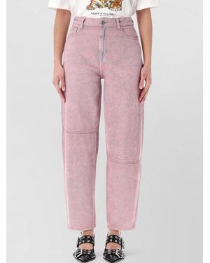 Ganni Denim Mid-Rise Ankle-Length Barrel-Leg Pants - Pink