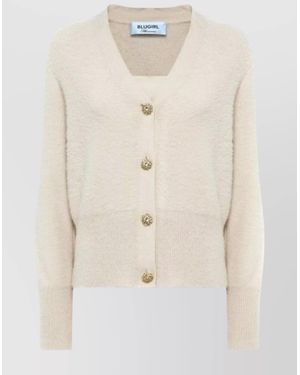 Blugirl Blumarine V-Neck Jumper With Button Embellishments And Long Sleeves - Natural