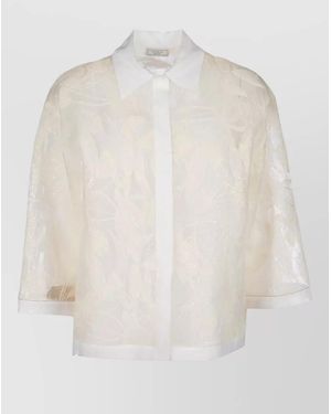 Peserico Collared Embroidered Sheer Short Jacket - White