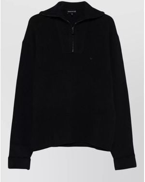 Emporio Armani Wool High Neck Jumper Ribbed Finishes - Black