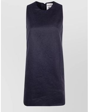 Semicouture Linen Dress Shorts Sleeveless Round Neck - Blue