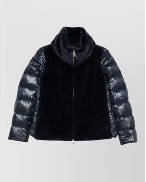 Herno Short Jacket Padded Faux Fur High Neck - Blue