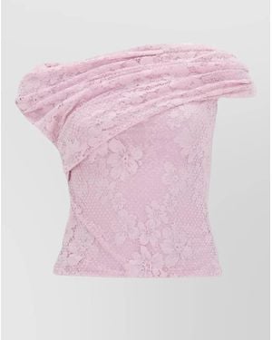 Self-Portrait Asymmetric Sleeveless Floral Lace Draped Top - Pink