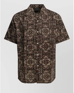 Beams Plus Block Print Short Sleeve Casual Shirt - Brown
