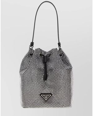 Prada Bucket Satin Embellished Shoulder Bag - Grey