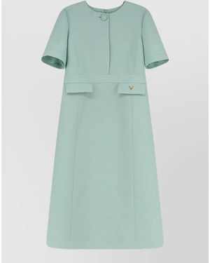 Valentino Crepe Couture Midi Dress Button Detail - Green