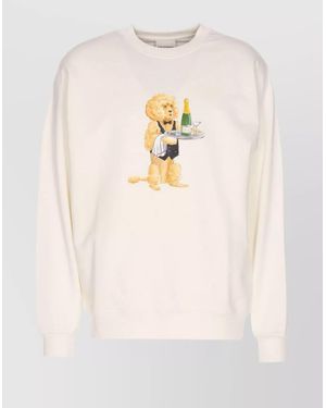 Drole de Monsieur Long Sleeve Crewneck Sweater Print - Natural