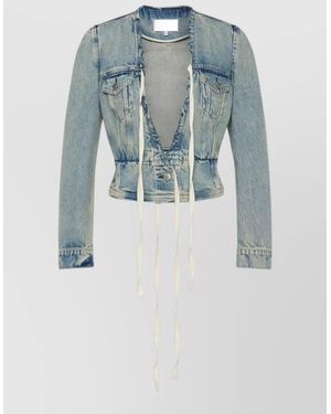 Maison Margiela Denim Cropped V-Neck Jacket - Blue