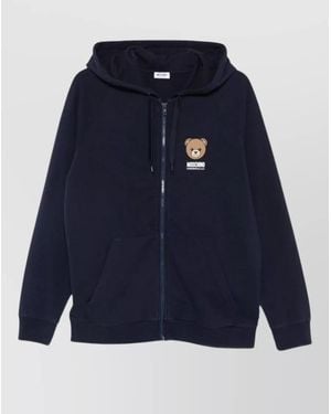 Moschino Hooded Nylon And Silk Crewneck Jacket - Blue