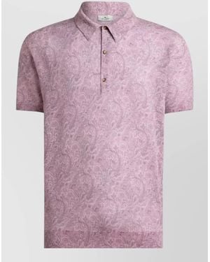 Etro Floral Knit Polo Shirt Short Sleeves - Pink