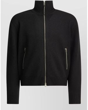 Tom Ford Wool Zip Jacket Ribbed Collar Cuffs Hem - Black