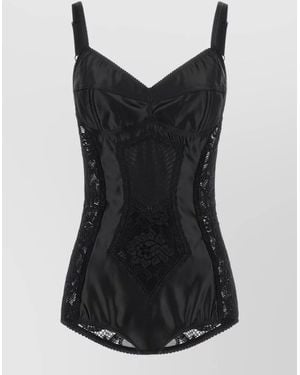Dolce & Gabbana Satin Lace Corset Style Bodysuit Lingerie - Black