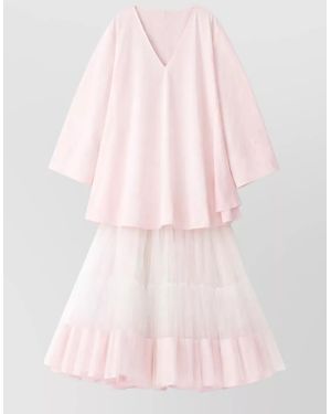 Jacquemus V Neck Long Sleeve Layered Pleated Dress - Pink