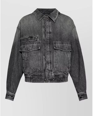 Versace Silk Nylon Blend Jacket Pointed Collar - Grey