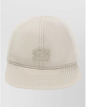 Miu Miu Signature Grid Baseball Hat Curved Brim - Natural