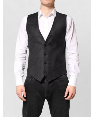 Dolce & Gabbana Striped Wool Dress Waistcoat Vest - Blue