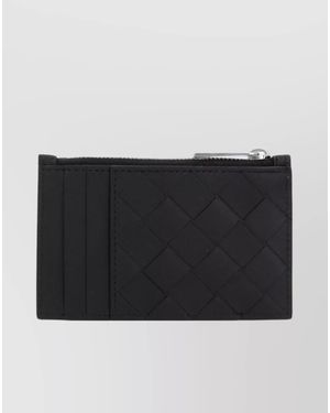 Bottega Veneta Leather Intrecciato Zipped Card Holder - Black