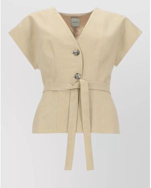 Paul Smith Short Sleeve V Neck Tailored Jacket - Natural