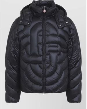 CASABLANCA Monogram Nylon Quilted Hooded Puffer Jacket - Black