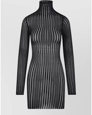 Dondup Knee Length Knit High Neck Sheer Stripes - Black
