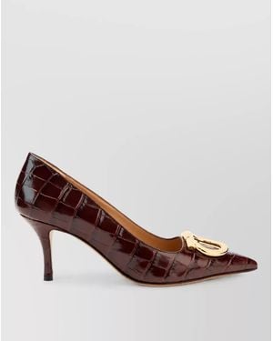 Ferragamo Leather Croc-Effect Pumps - Brown