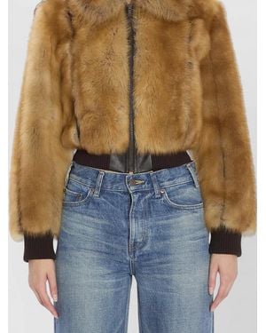 Saint Laurent Shearling Bomber Jacket Cropped Fur Texture - Blue