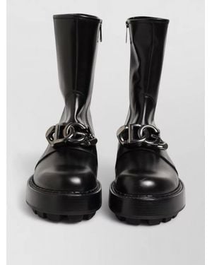 Dolce & Gabbana Logo Hardware Mid Calf Lug Sole Boots - Black
