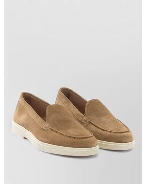 Santoni Suede Moc Toe Loafers Rubber Sole - Brown