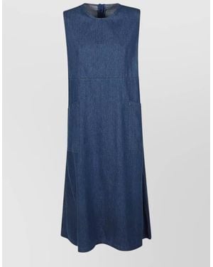 Sarahwear Denim Gardener Dress Sleeveless Front Pockets - Blue