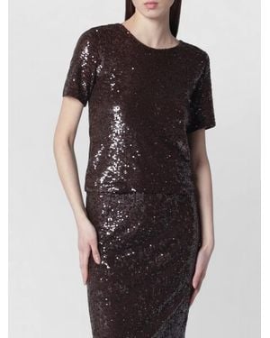 P.A.R.O.S.H. Round Neck Sequin Top Short Sleeves - Black