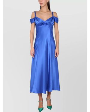 Alberta Ferretti Silk Off-The-Shoulder V-Neck Midi Dress - Blue