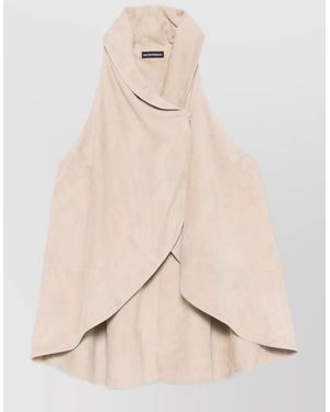 Emporio Armani High Collar Suede Racerback Leather Jacket - Natural