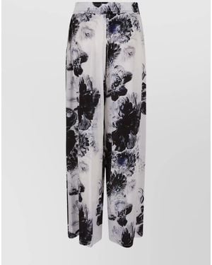 McQueen Silk High-Rise Wide-Leg Printed Trousers - White
