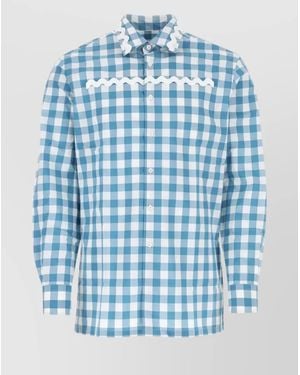 Prada Embroidered Cotton Poplin Shirt - Blue