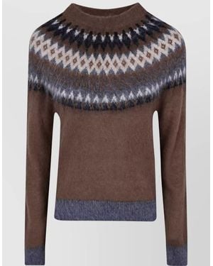 Max Mara Mohair Jacquard Round Neck Sweater - Brown