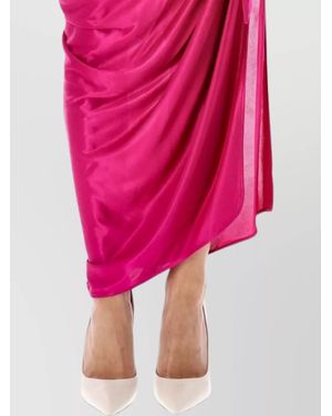 Balmain Long Satin Draped Halter Neck Dress - Pink