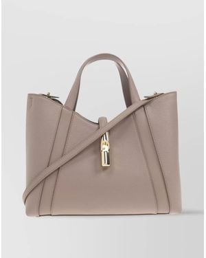 Furla Structured Shoulder Bag With Crossbody Strap And Top Handle - Natural