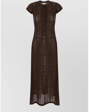 Malo Cotton Crochet Maxi Dress Cap Sleeves - Brown