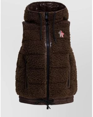 Moncler Hooded Sleeveless Jacket Drawstring Hem - Brown