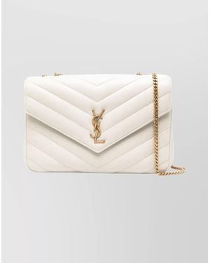 Saint Laurent Ysl Loulou Chain Strap Quilted Shoulder Bag - Natural
