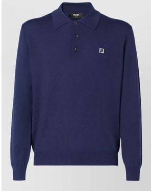 Fendi Wool Knit Long Sleeve Polo Shirt - Blue