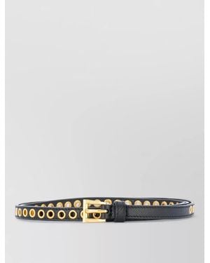 Prada Skinny Leather Belt Eyelet Detailing Hardware - White
